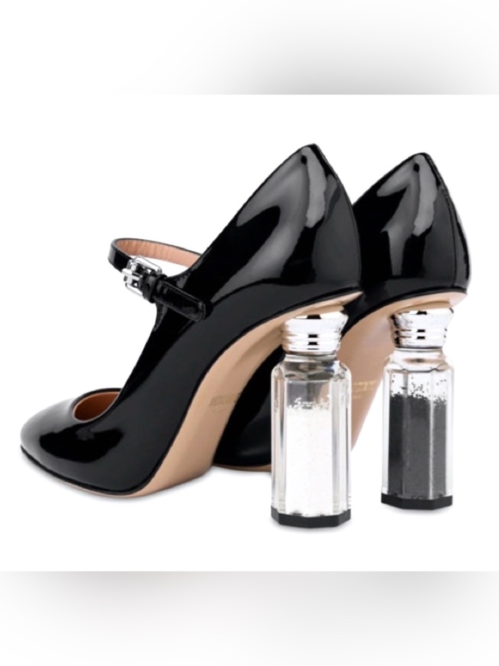 RARE Moschino Salt & Pepper Runway Heels Black Patent Mary Jane NWT Full Set